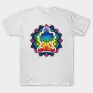 Mandala woman meditating chakras T-Shirt